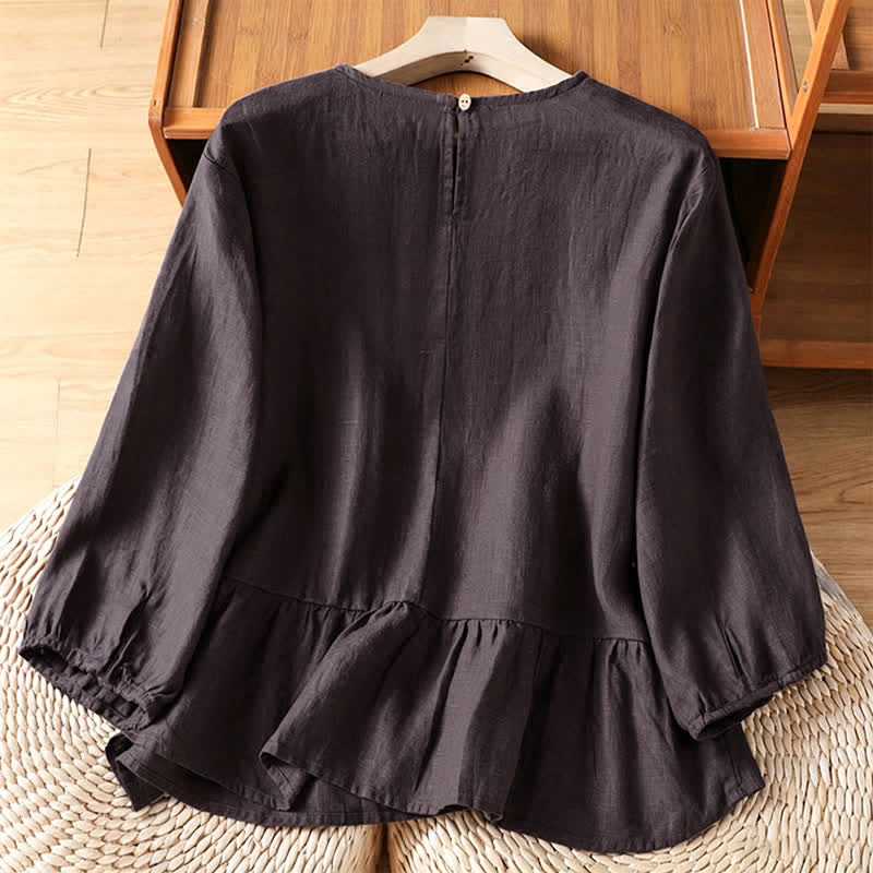 Buddha Stones 夏物カジュアルミニマリスト無地フレア裾レディース半袖Tシャツ - image 10