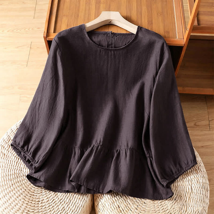 Buddha Stones 夏物カジュアルミニマリスト無地フレア裾レディース半袖Tシャツ - 紫 - US12, UK/AU16, EU44 （2XL） - image 9