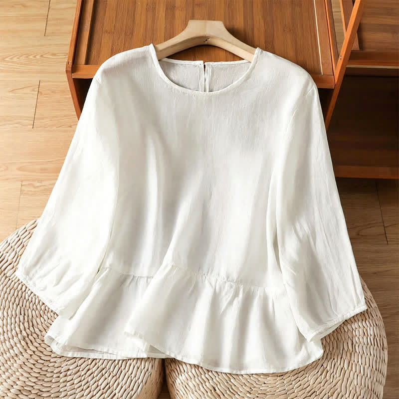Buddha Stones 夏物カジュアルミニマリスト無地フレア裾レディース半袖Tシャツ - 白 - US12, UK/AU16, EU44 （2XL） - image 17