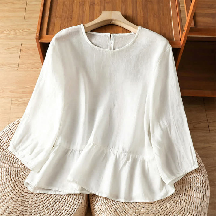 Buddha Stones 夏物カジュアルミニマリスト無地フレア裾レディース半袖Tシャツ - 白 - US12, UK/AU16, EU44 （2XL） - image 17