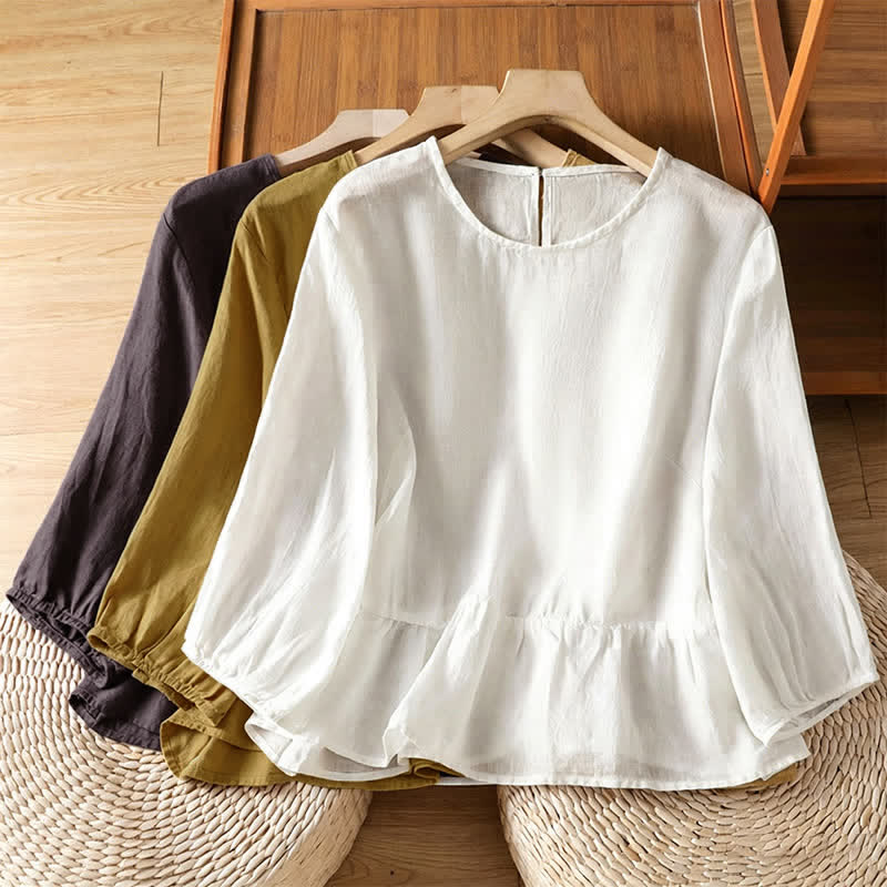 Buddha Stones 夏物カジュアルミニマリスト無地フレア裾レディース半袖Tシャツ - image 24