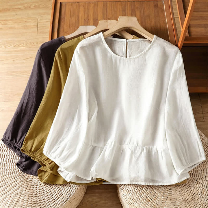 Buddha Stones 夏物カジュアルミニマリスト無地フレア裾レディース半袖Tシャツ - image 24