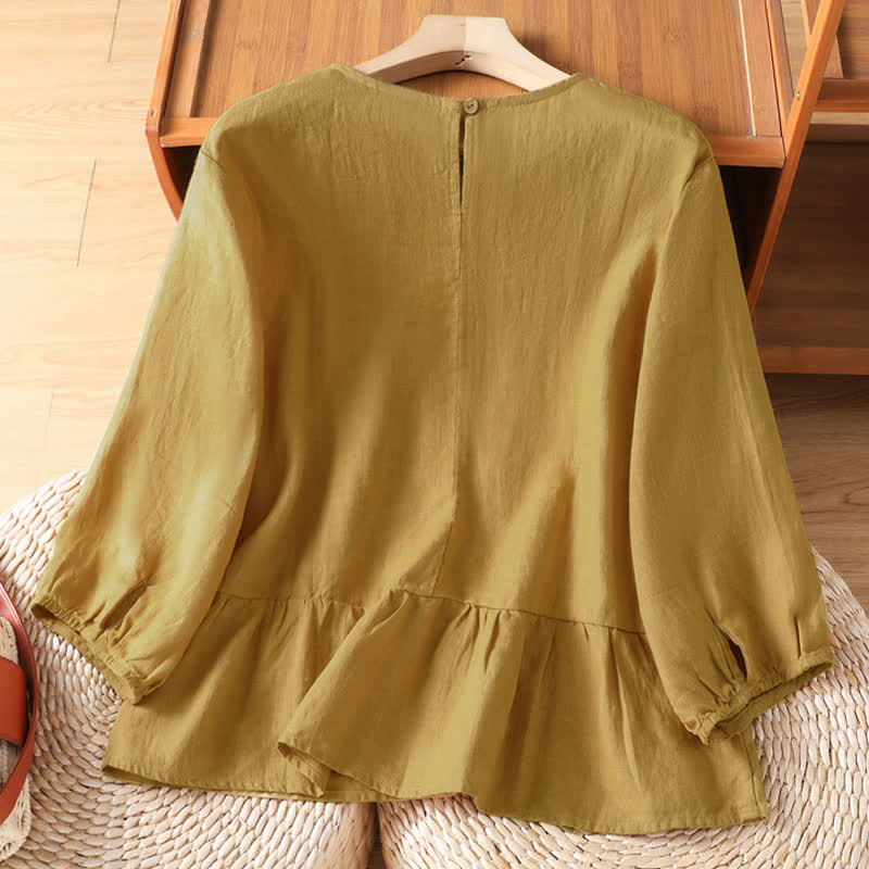 Buddha Stones 夏物カジュアルミニマリスト無地フレア裾レディース半袖Tシャツ - image 1