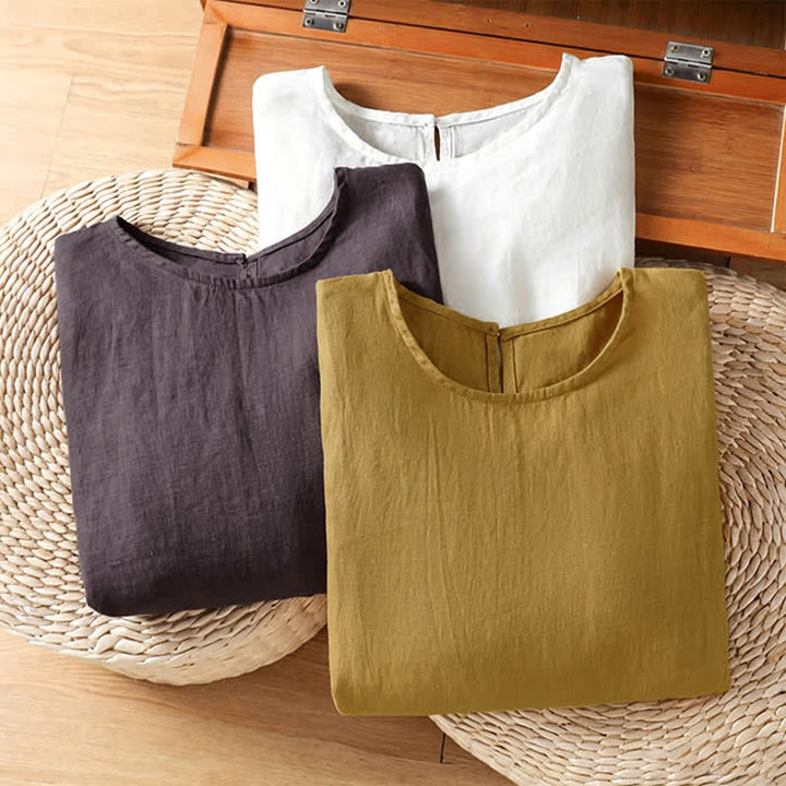 Buddha Stones 夏物カジュアルミニマリスト無地フレア裾レディース半袖Tシャツ - image 25