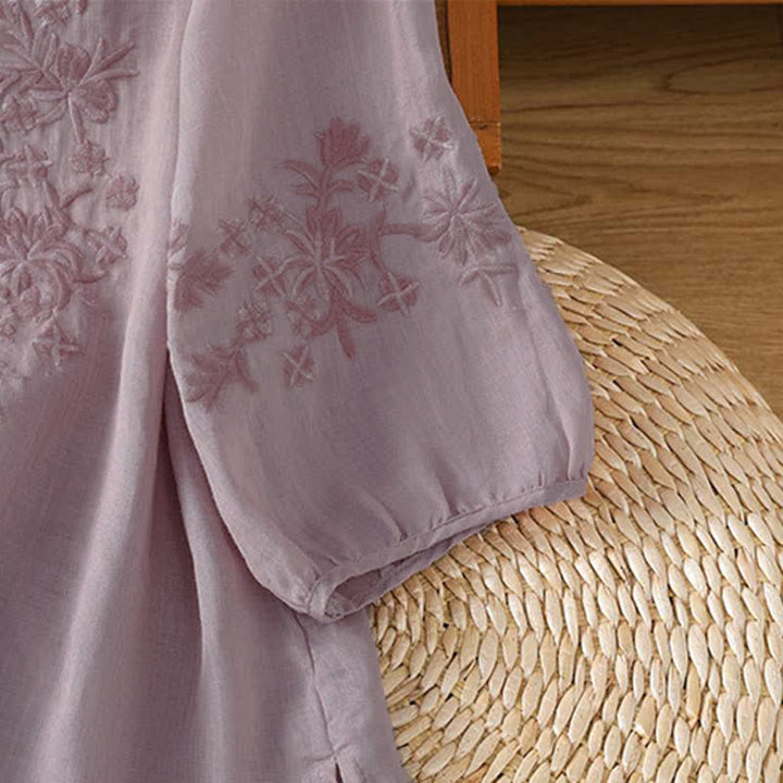 Buddha Stones 夏物カジュアルヴィンテージ刺繍花柄レディース半袖シャツ - image 11
