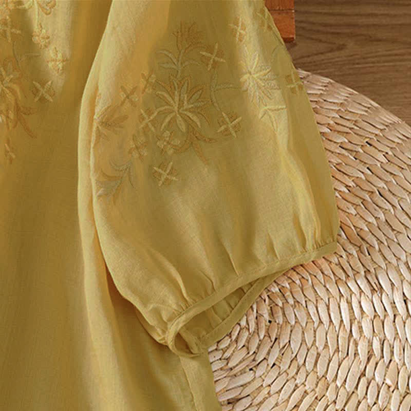 Buddha Stones 夏物カジュアルヴィンテージ刺繍花柄レディース半袖シャツ - image 18