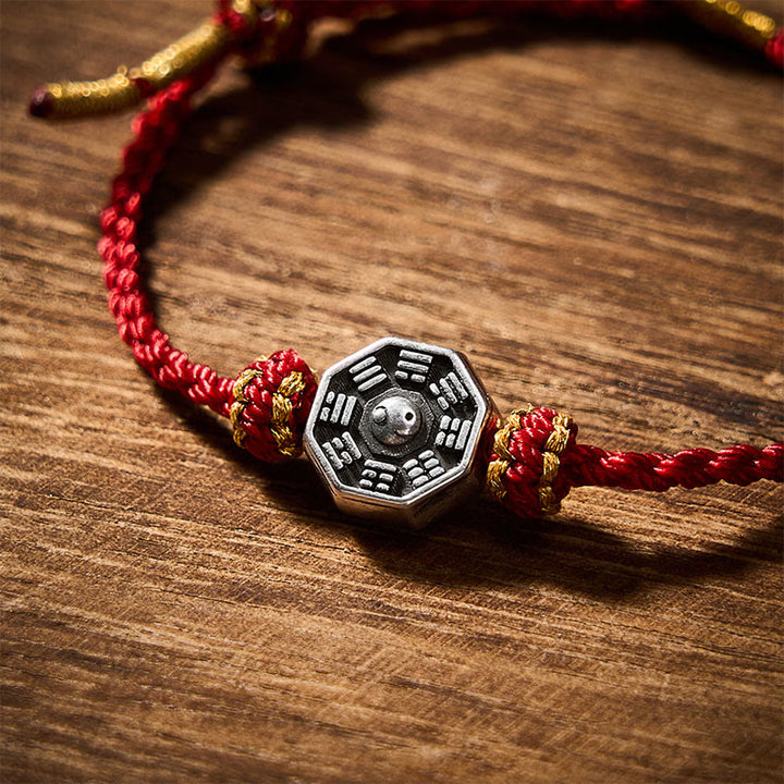 Buddha Stones 手織りの赤紐で作られた八卦護符付き調節可能ブレスレット - image 8
