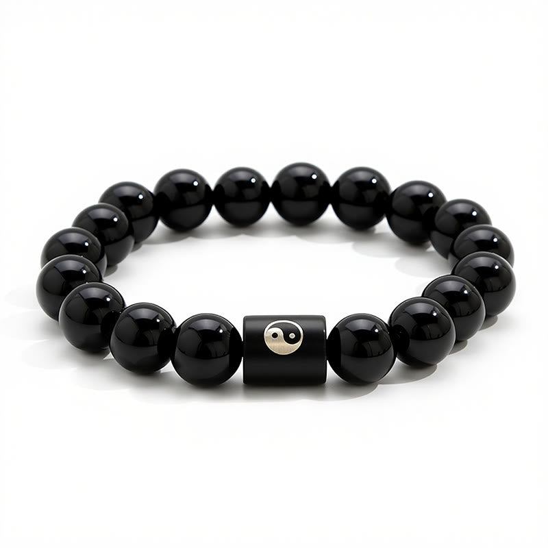 Buddha Stones 黒檀の陰陽バランス象嵌バレルビーズブレスレット - image 8
