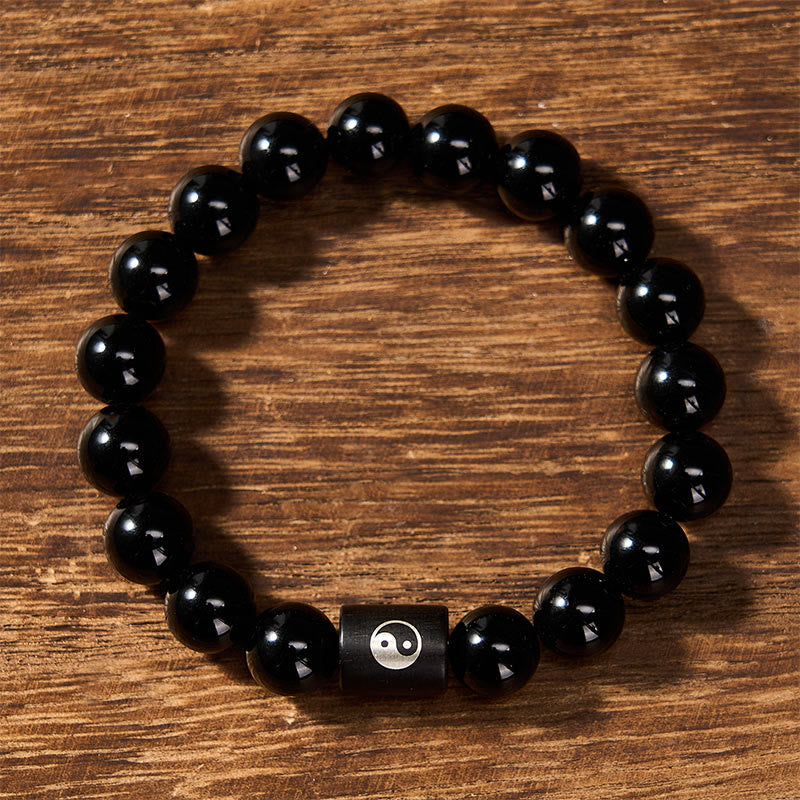 Buddha Stones 黒檀の陰陽バランス象嵌バレルビーズブレスレット - image 2