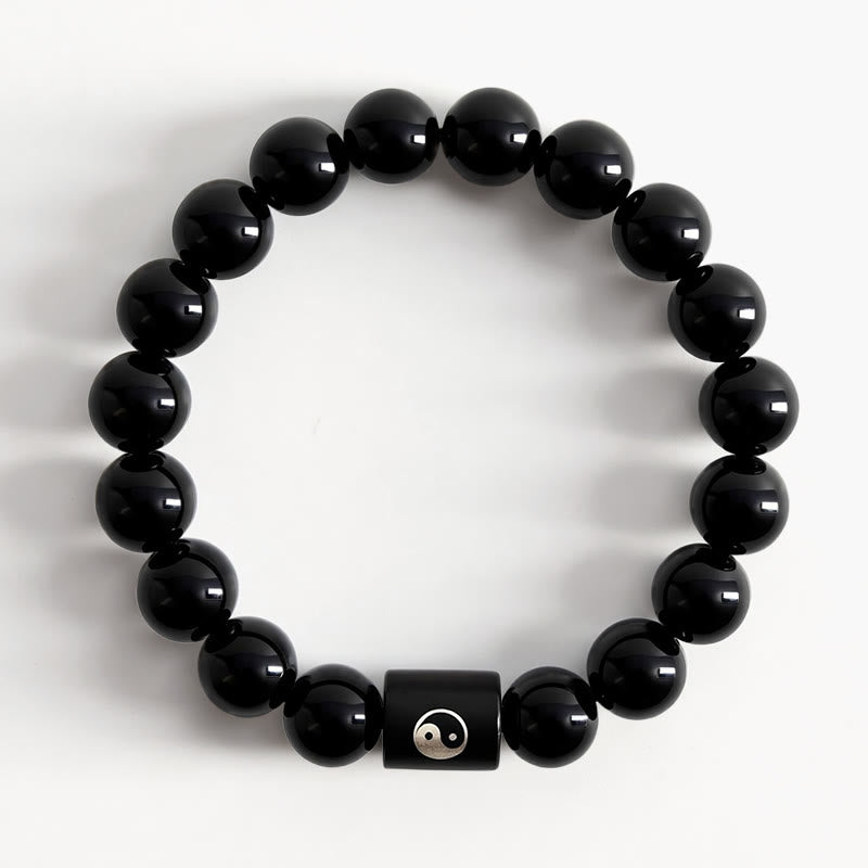 Buddha Stones 黒檀の陰陽バランス象嵌バレルビーズブレスレット - image 1