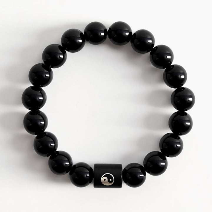 Buddha Stones 黒檀の陰陽バランス象嵌バレルビーズブレスレット - image 1