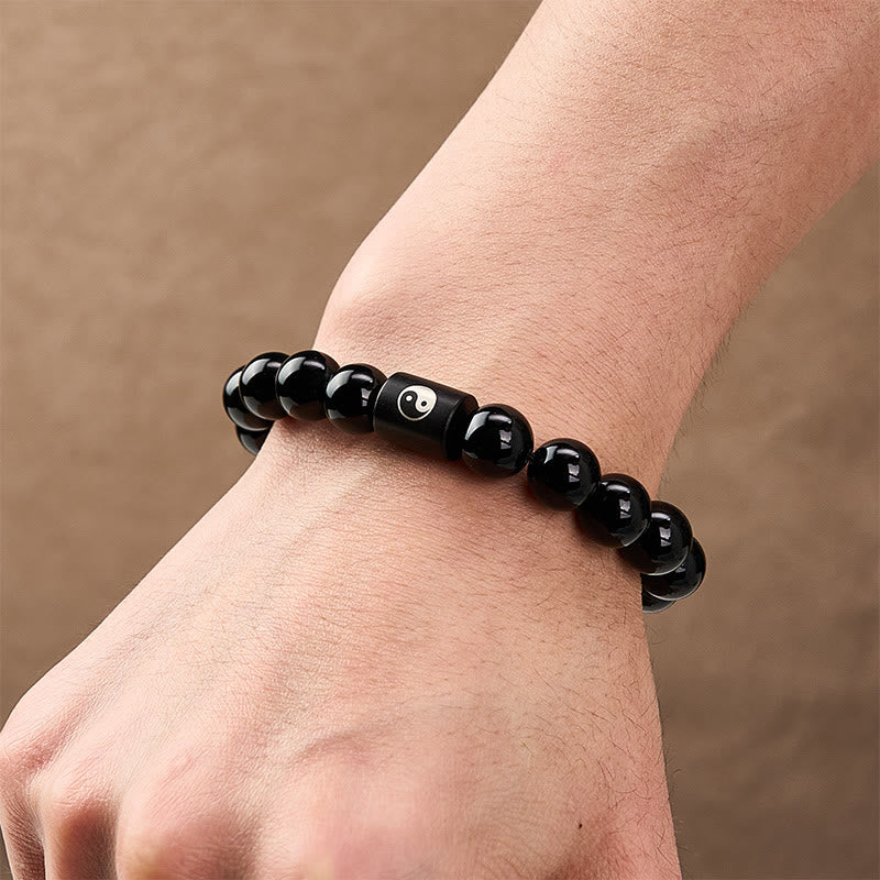 Buddha Stones 黒檀の陰陽バランス象嵌バレルビーズブレスレット - image 11