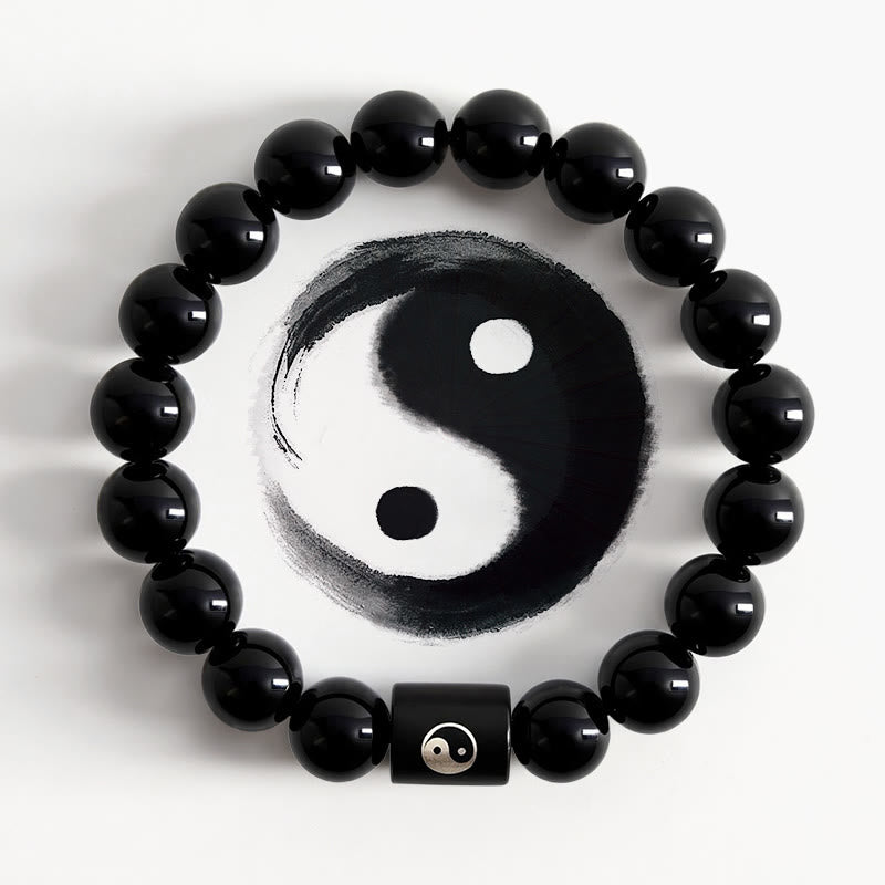 Buddha Stones 黒檀の陰陽バランス象嵌バレルビーズブレスレット - 陰陽（バランス♥ハーモニー） - 黒檀（バランス♥穏やかさ） - image 0