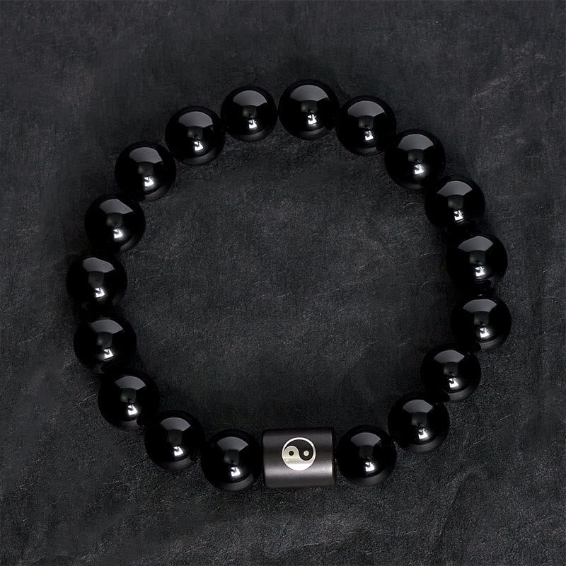 Buddha Stones 黒檀の陰陽バランス象嵌バレルビーズブレスレット - image 4