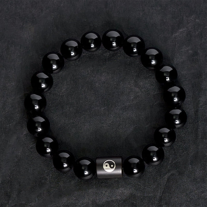 Buddha Stones 黒檀の陰陽バランス象嵌バレルビーズブレスレット - image 4