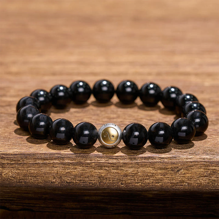 Buddha Stones 黒曜石の陰陽バランス ヴィンテージ ラウンドビーズブレスレット - 陰陽（バランス♥ハーモニー） - image 0