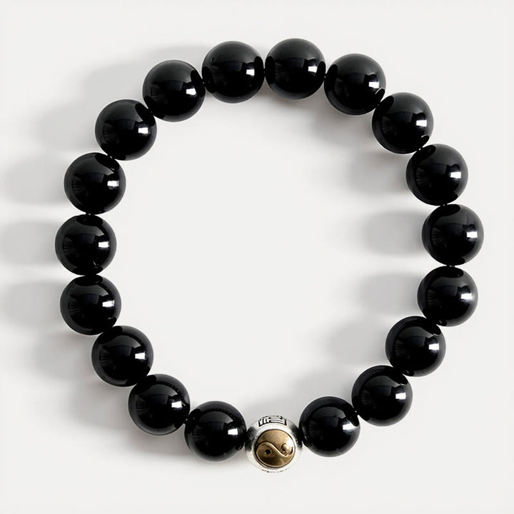 Buddha Stones 黒曜石の陰陽バランス ヴィンテージ ラウンドビーズブレスレット - image 3