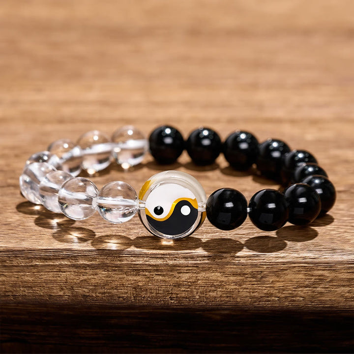Buddha Stones Liuli ガラスビーズ陰陽バランス 両面ラウンドビーズブレスレット - 陰陽（バランス♥ハーモニー） - リュウリガラスビーズ（守護♥幸運） - image 0