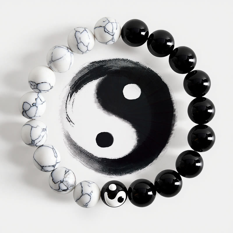 Buddha Stones Liuli ガラスビーズ陰陽バランス ラウンドビーズブレスレット - 陰陽（ハーモニー♥バランス） - image 0