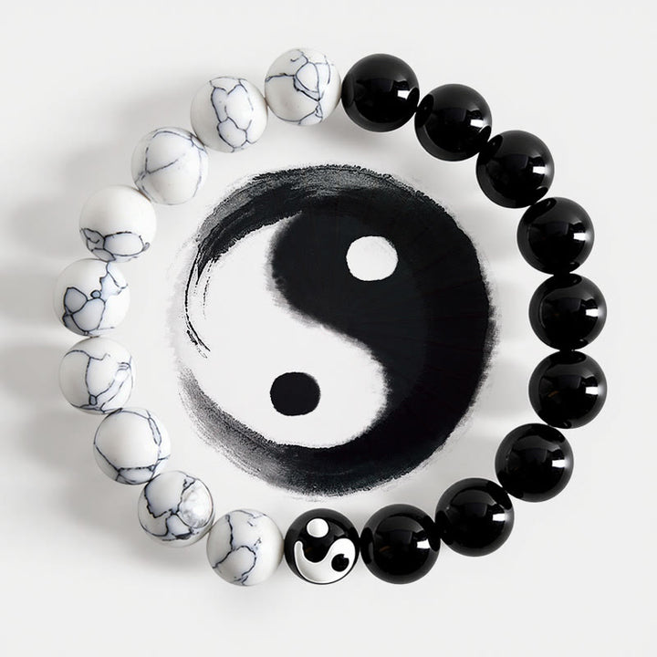 Buddha Stones Liuli ガラスビーズ陰陽バランス ラウンドビーズブレスレット - 陰陽（ハーモニー♥バランス） - image 0