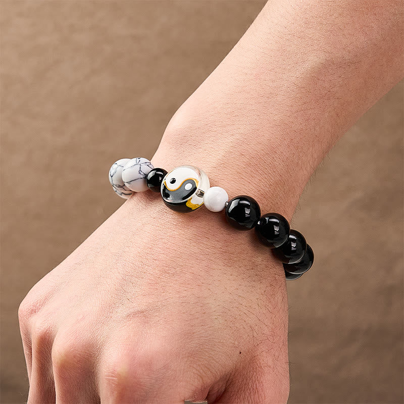 Buddha Stones Liuli ガラス製平型ビーズ陰陽バランス ラウンドビーズブレスレット - image 4