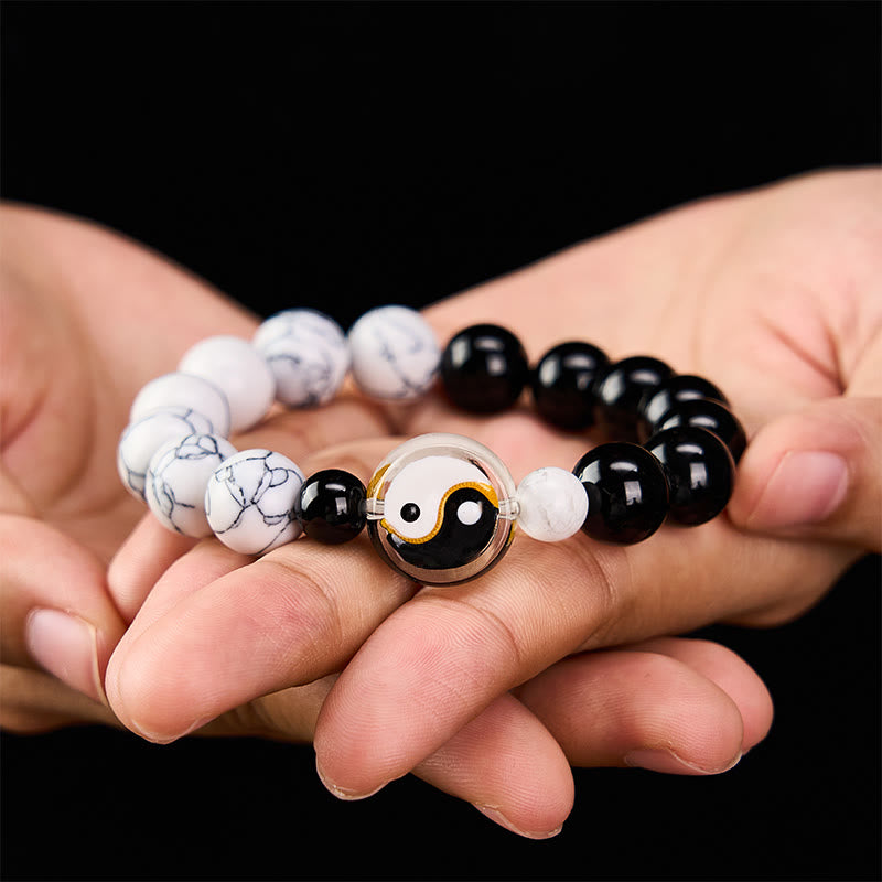 Buddha Stones Liuli ガラス製平型ビーズ陰陽バランス ラウンドビーズブレスレット - image 3