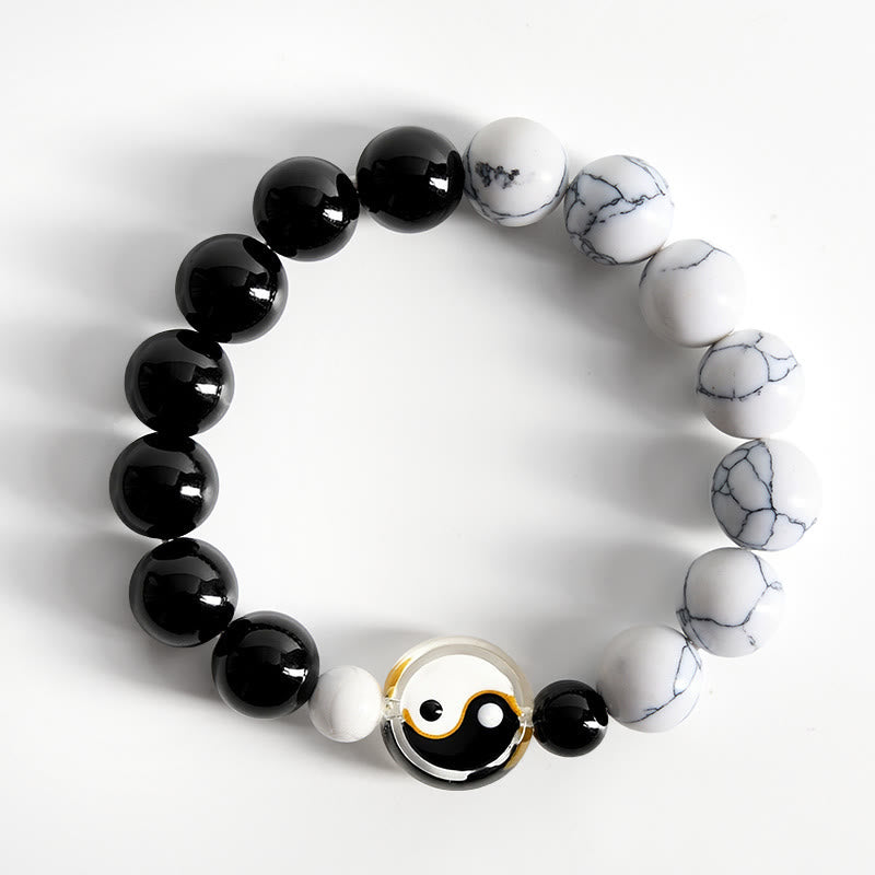 Buddha Stones Liuli ガラス製平型ビーズ陰陽バランス ラウンドビーズブレスレット - image 1