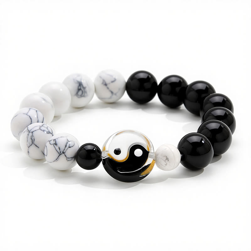 Buddha Stones Liuli ガラス製平型ビーズ陰陽バランス ラウンドビーズブレスレット - image 2