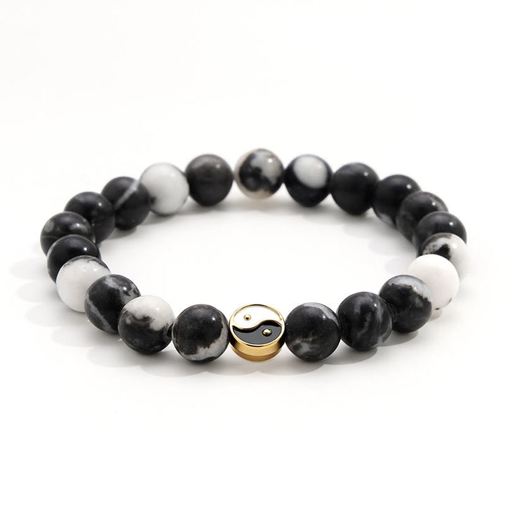 Buddha Stones シャチ瑪瑙の陰陽調和ラウンドビーズブレスレット - image 1
