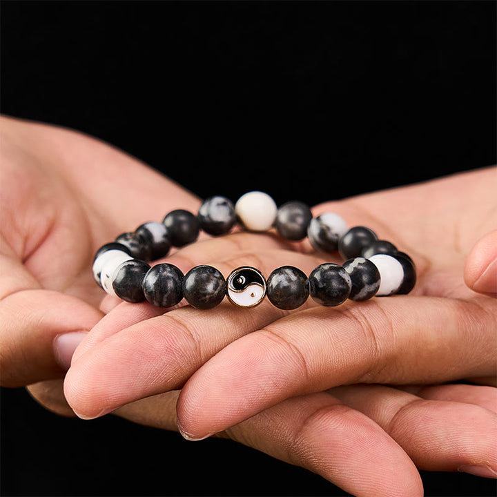 Buddha Stones シャチ瑪瑙の陰陽調和ラウンドビーズブレスレット - オルカアゲート（保護♥心の平和） - image 0