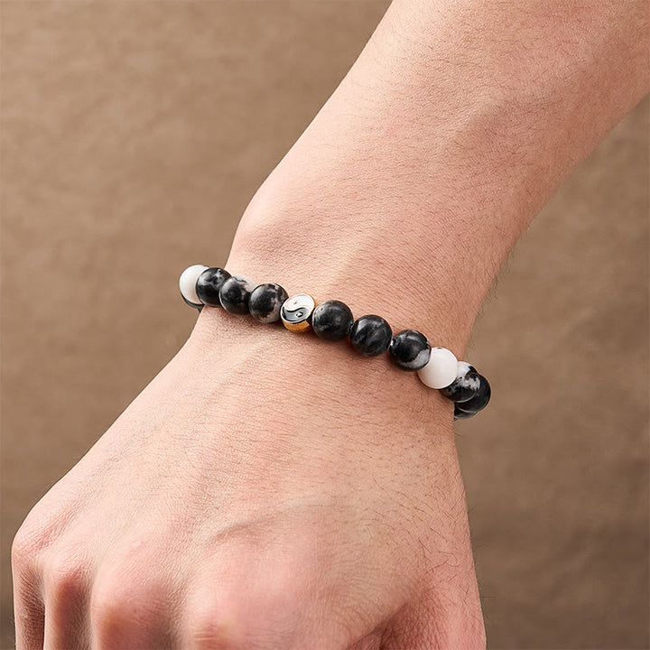 Buddha Stones シャチ瑪瑙の陰陽調和ラウンドビーズブレスレット - image 3