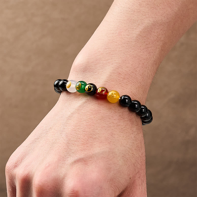 Buddha Stones ブラックオニキスの陰陽ピュリティハンドポリッシュラウンドビーズブレスレット - image 3