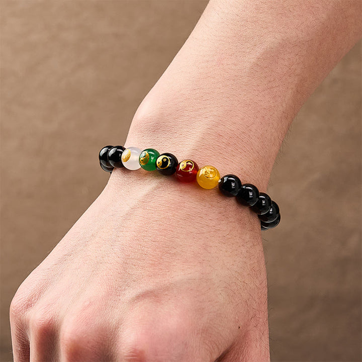 Buddha Stones ブラックオニキスの陰陽ピュリティハンドポリッシュラウンドビーズブレスレット - image 3