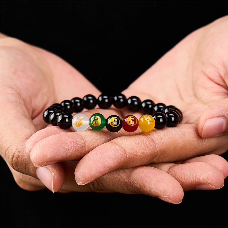 Buddha Stones ブラックオニキスの陰陽ピュリティハンドポリッシュラウンドビーズブレスレット - image 2