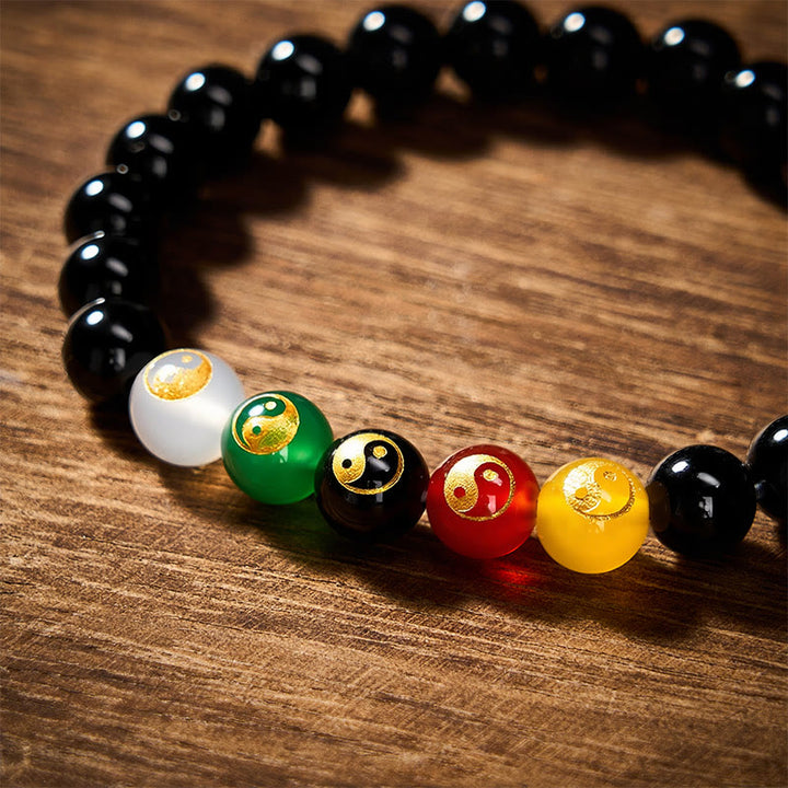 Buddha Stones ブラックオニキスの陰陽ピュリティハンドポリッシュラウンドビーズブレスレット - image 4