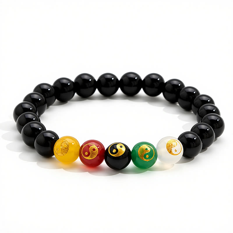 Buddha Stones ブラックオニキスの陰陽ピュリティハンドポリッシュラウンドビーズブレスレット - image 1