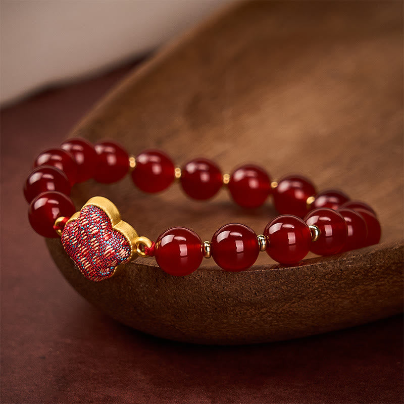 Buddha Stones 赤瑪瑙の歌錦四つ葉のクローバー良縁祈願チャームブレスレット - image 3