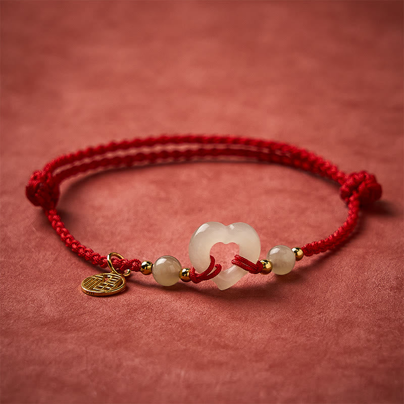 Buddha Stones 和田玉ハートリング福字守護ブレスレット - image 1