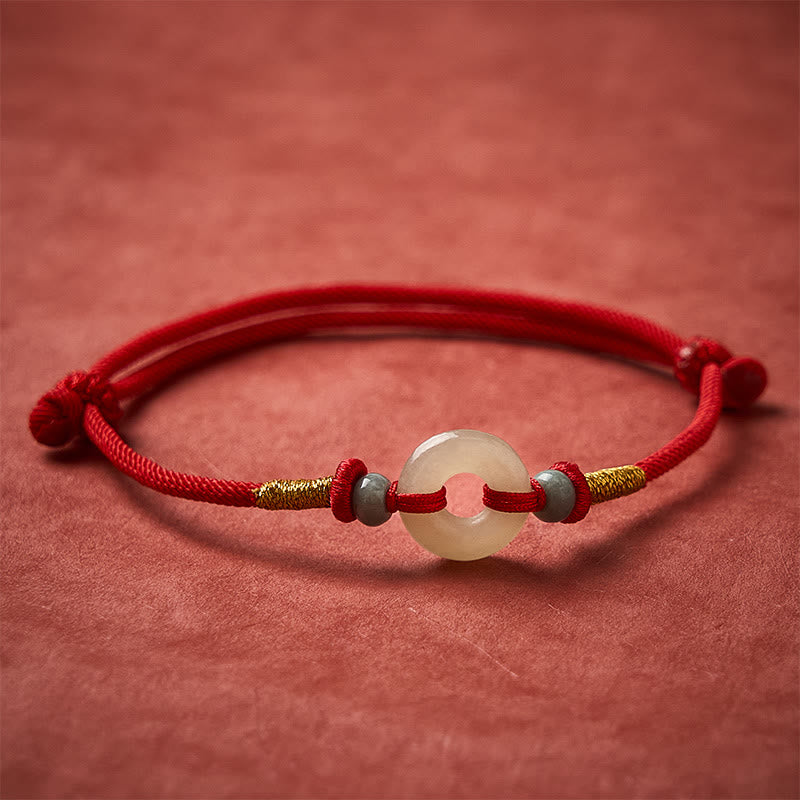 Buddha Stones 和田翡翠平和のお守りチャーム付き赤紐ブレスレット - image 2