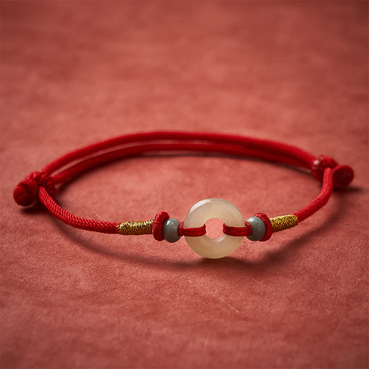 Buddha Stones 和田翡翠平和のお守りチャーム付き赤紐ブレスレット - image 2