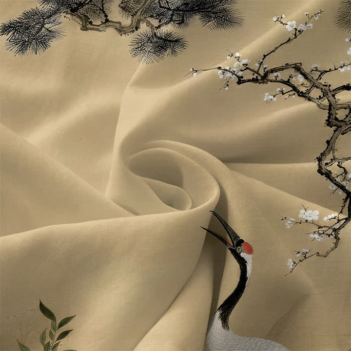 Buddha Stones 夏物カジュアル 赤い花 鶴 梅の花 松の枝柄 レディース 夏物 ノースリーブ ミディ丈ワンピース ポケット付き - image 3