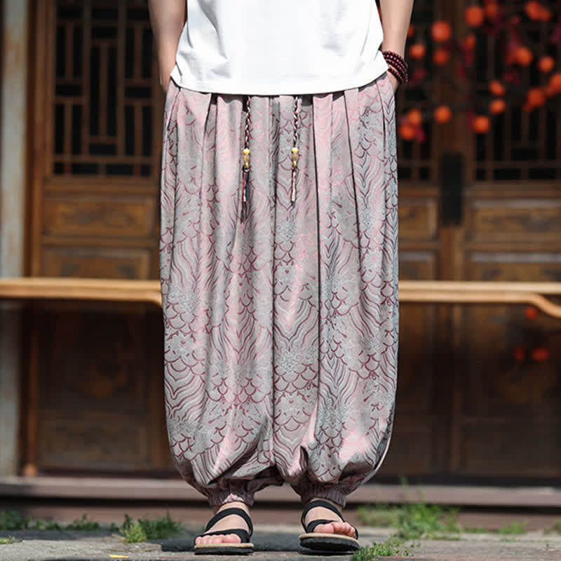 Buddha Stones 夏物カジュアルボヘミアン抽象柄アンクルパンツ メンズハーレムパンツ - image 1