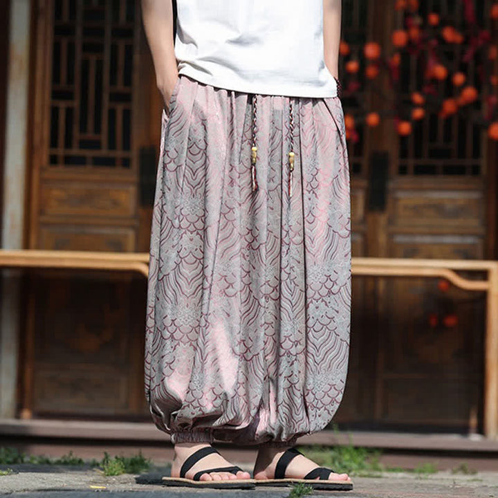 Buddha Stones 夏物カジュアルボヘミアン抽象柄アンクルパンツ メンズハーレムパンツ - image 2