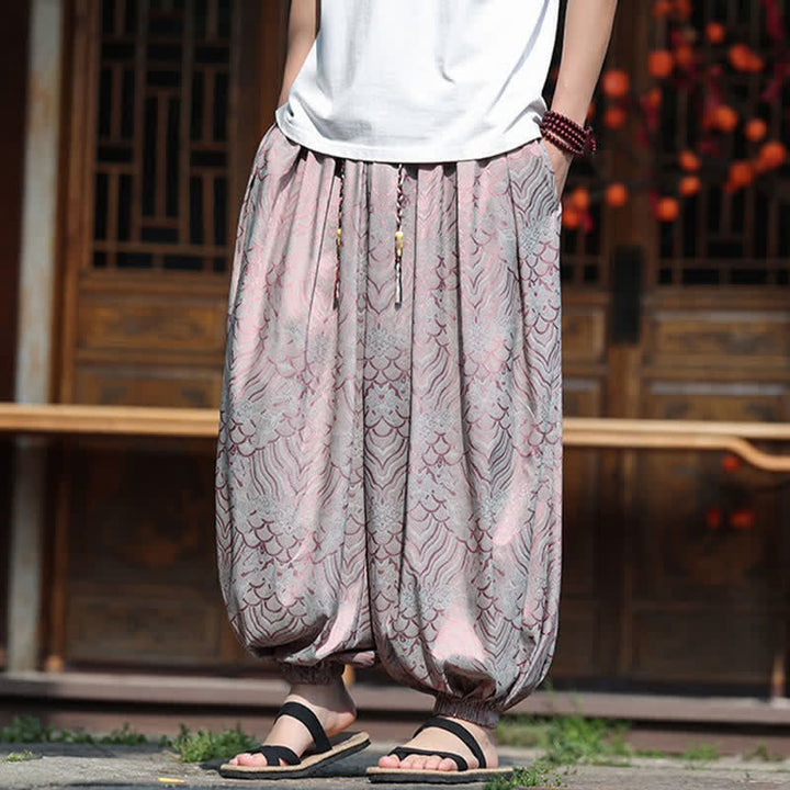 Buddha Stones 夏物カジュアルボヘミアン抽象柄アンクルパンツ メンズハーレムパンツ - image 5