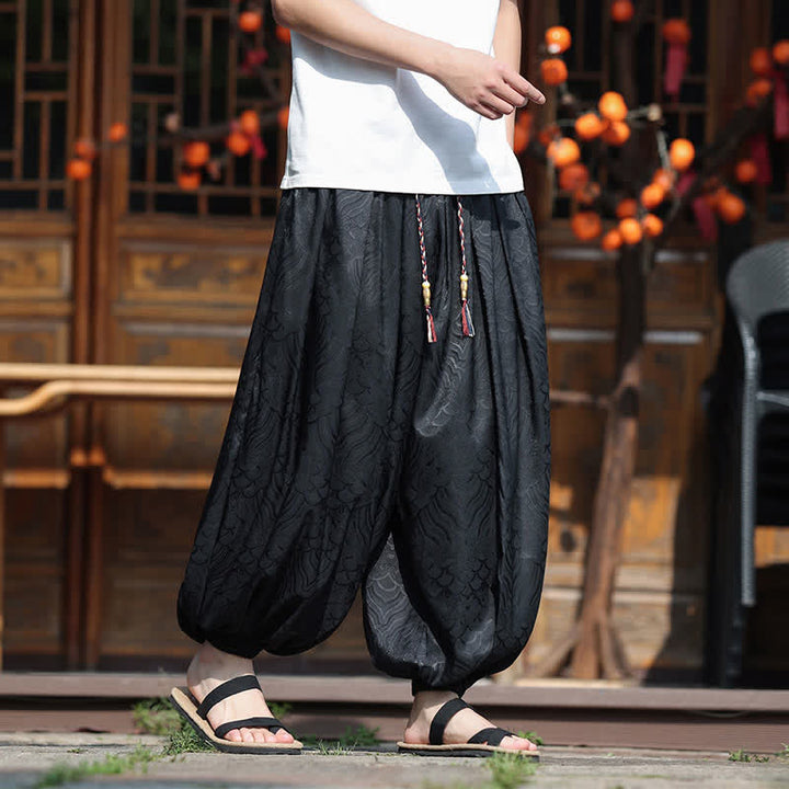 Buddha Stones 夏物カジュアルボヘミアン抽象柄アンクルパンツ メンズハーレムパンツ - 黒 - US/UK/AU46、 EU56 (5XL) - image 9