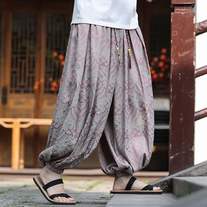 Buddha Stones 夏物カジュアルボヘミアン抽象柄アンクルパンツ メンズハーレムパンツ - image 3