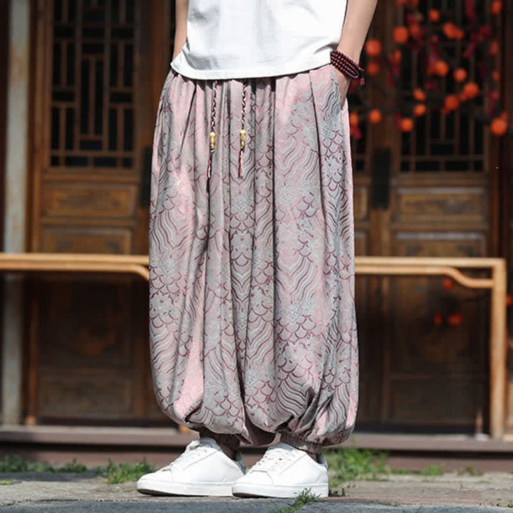 Buddha Stones 夏物カジュアルボヘミアン抽象柄アンクルパンツ メンズハーレムパンツ - image 6