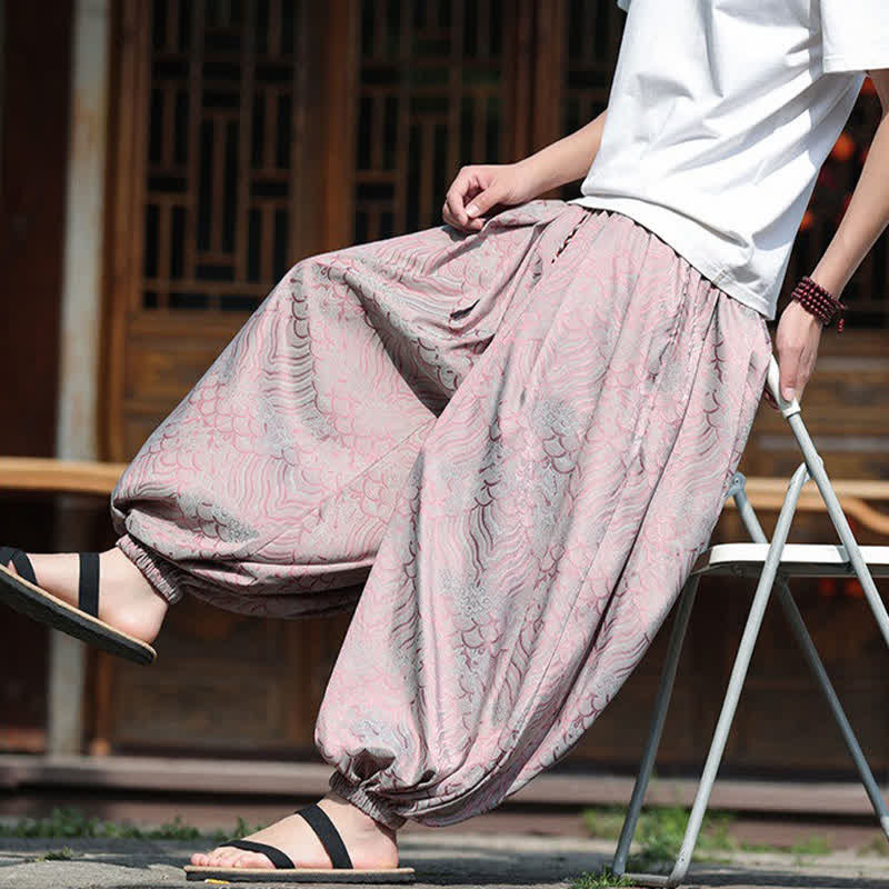 Buddha Stones 夏物カジュアルボヘミアン抽象柄アンクルパンツ メンズハーレムパンツ - image 8
