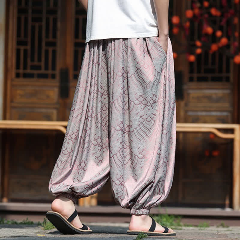 Buddha Stones 夏物カジュアルボヘミアン抽象柄アンクルパンツ メンズハーレムパンツ - image 4