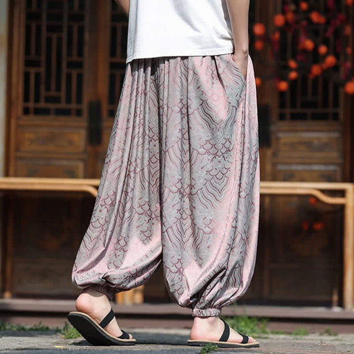Buddha Stones 夏物カジュアルボヘミアン抽象柄アンクルパンツ メンズハーレムパンツ - image 4